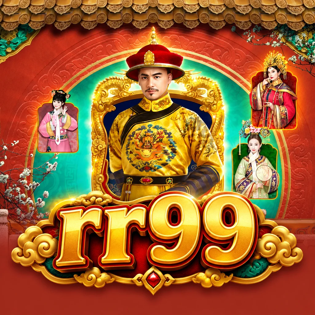 rr99 Emperors Favour dengan sosok kaisar berbusana naga kuning dan tiga selir kekaisaran